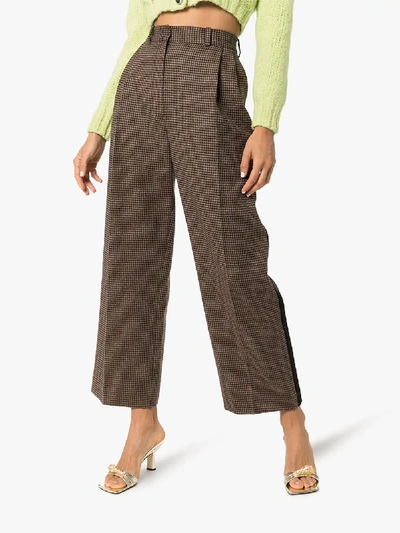 Shop Racil Robert Houndstooth Wool Trousers In Brown