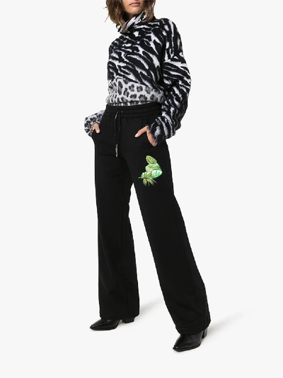 Shop Off-white Plum Motif Wide Leg Cotton Track Pants In Black