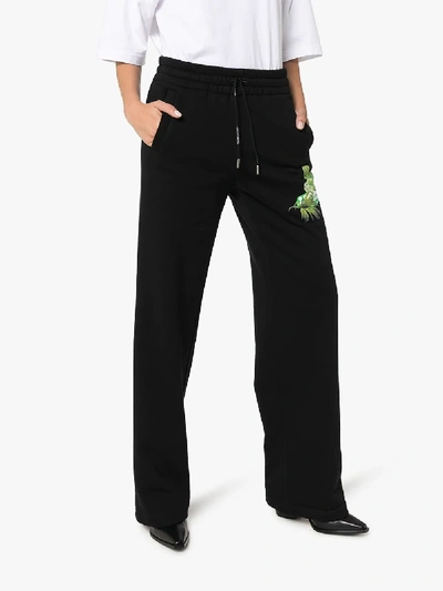 Shop Off-white Plum Motif Wide Leg Cotton Track Pants In Black