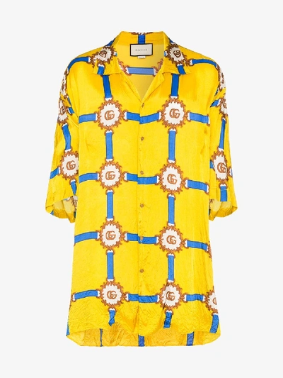 Shop Gucci Logo Harness Print Bowling Shirt In Yellow