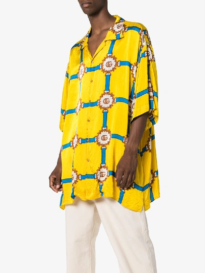 Shop Gucci Logo Harness Print Bowling Shirt In Yellow