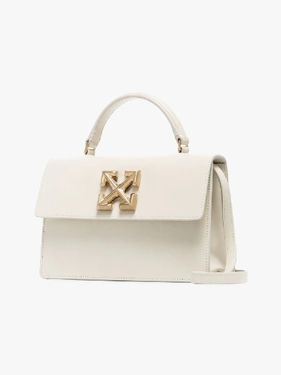 Shop Off-white Cream Jitney 1.4 Leather Tote Bag In Grey