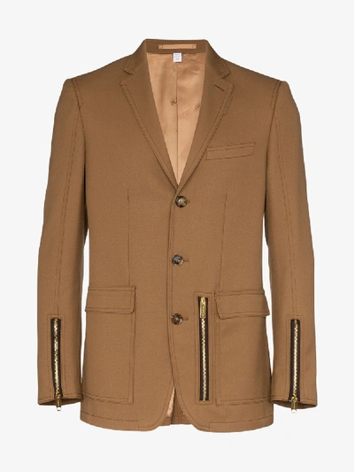 Shop Burberry Zip Detail Tailored Blazer In Brown
