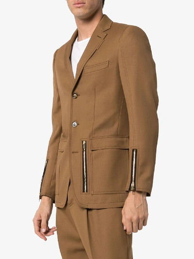 Shop Burberry Zip Detail Tailored Blazer In Brown