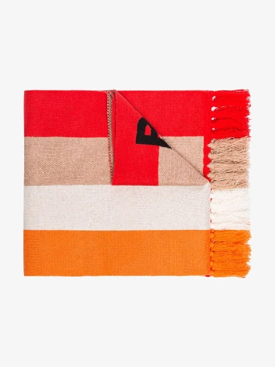 Shop Burberry Orange Stripe Logo Cashmere Scarf