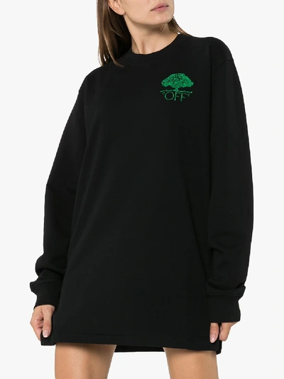 Shop Off-white Tree Logo Embroidered Sweatshirt Dress In Black