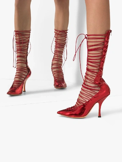 Shop Y/project Red 105 Open Lace-up Leather Boots