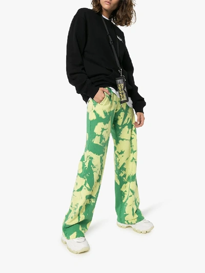 Shop Off-white Tie-dye Wide Leg Cotton Track Pants In Green