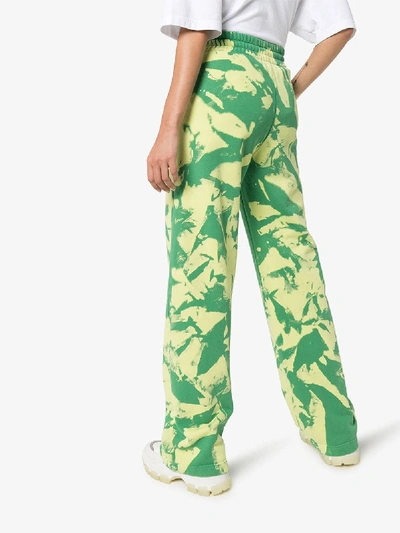 Shop Off-white Tie-dye Wide Leg Cotton Track Pants In Green