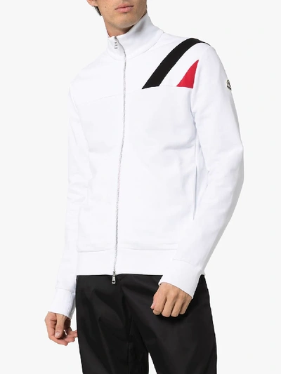 Shop Moncler Striped Zip-up Cotton Sweatshirt In White