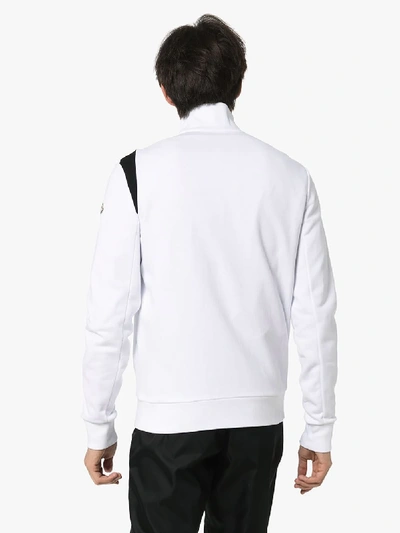 Shop Moncler Striped Zip-up Cotton Sweatshirt In White