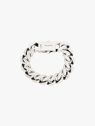 Shop Saint Laurent Silver Tone Curb Chain Bracelet