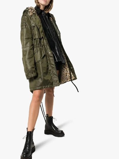 Shop Faith Connexion Leopard Print Trim Parka Coat In Green