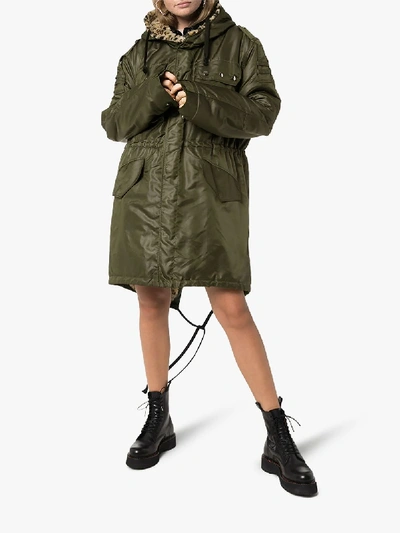 Shop Faith Connexion Leopard Print Trim Parka Coat In Green