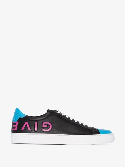 Shop Givenchy Black And Turquoise Reverse Logo Sneakers