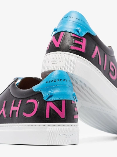 Shop Givenchy Black And Turquoise Reverse Logo Sneakers