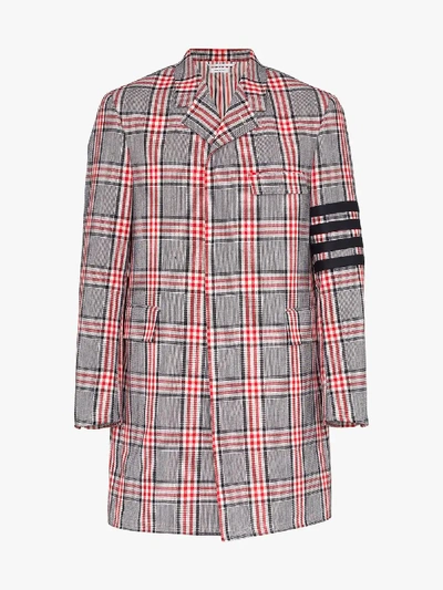Shop Thom Browne Striped Checked Wool Coat In Black