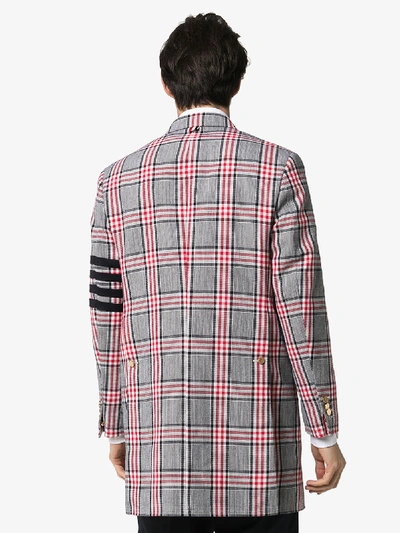 Shop Thom Browne Striped Checked Wool Coat In Black