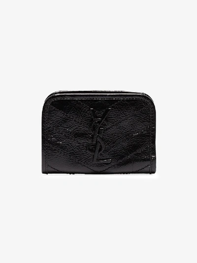 Shop Saint Laurent Black Niki Crinkled Leather Card Holder