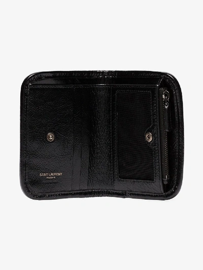 Shop Saint Laurent Black Niki Crinkled Leather Card Holder