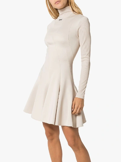 Shop Off-white Logo Print Mini Dress In Neutrals