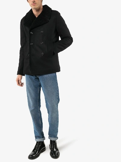 Shop Saint Laurent Caban Double-breasted Shearling Lined Coat In Black