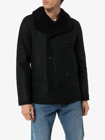 Shop Saint Laurent Caban Double-breasted Shearling Lined Coat In Black