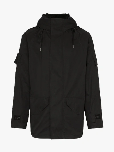 Shop Yves Salomon Black Hooded Shearling Parka