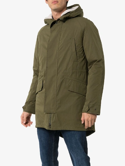 Shop Yves Salomon Green Hooded Shearling Parka In Grey