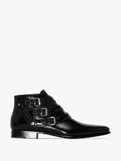 Shop Givenchy Black Dallas Strap Leather Ankle Boots