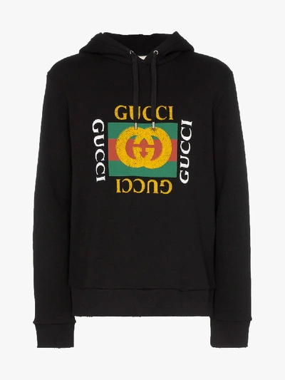 Shop Gucci Black Logo Cotton Hoodie