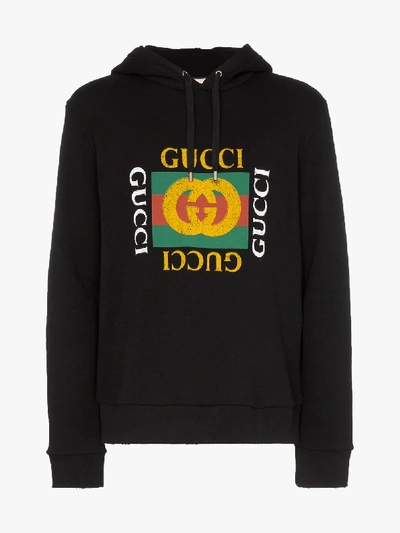 Gucci Fake Logo-print Cotton-jersey Hooded Sweatshirt In Black | ModeSens