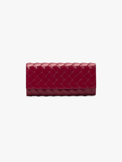 Shop Bottega Veneta Red Continental Woven Leather Wallet In Pink