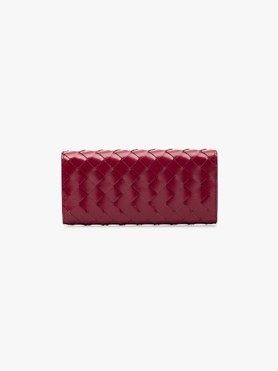 Shop Bottega Veneta Red Continental Woven Leather Wallet In Pink