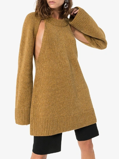 Shop Khaite Liz Cutout Knit Cashmere Sweater In Brown