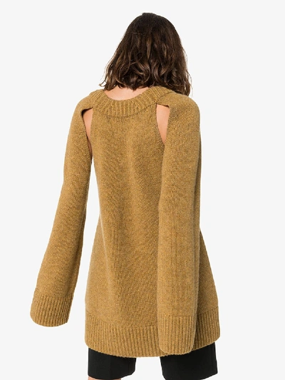 Shop Khaite Liz Cutout Knit Cashmere Sweater In Brown
