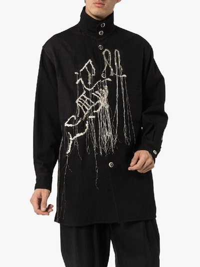 Shop Yohji Yamamoto Embroidered Shirt Jacket In Black