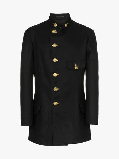 Shop Yohji Yamamoto Military Button-up Wool Coat In Black