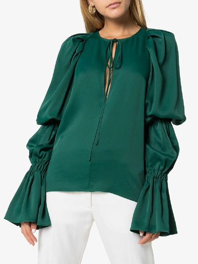 Shop Khaite Cortez Ruched Blouse In Green