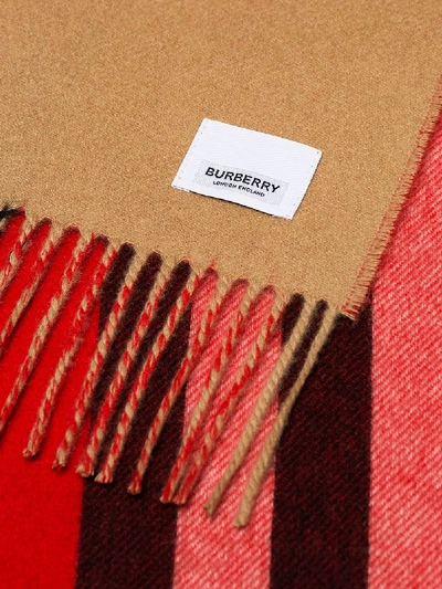 Shop Burberry Red Striped Cashmere Scarf