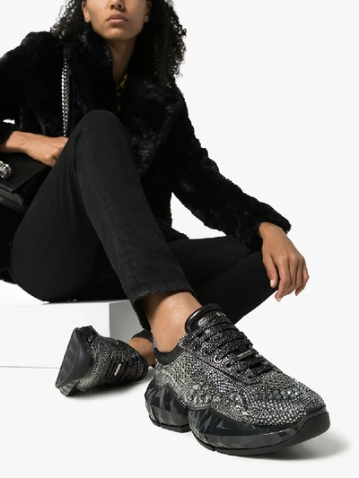 Shop Jimmy Choo Grey Diamond Crystal Chunky Sneakers