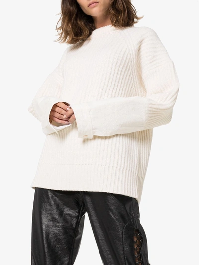 Shop Haider Ackermann Panelled Knit Wool Sweater In White