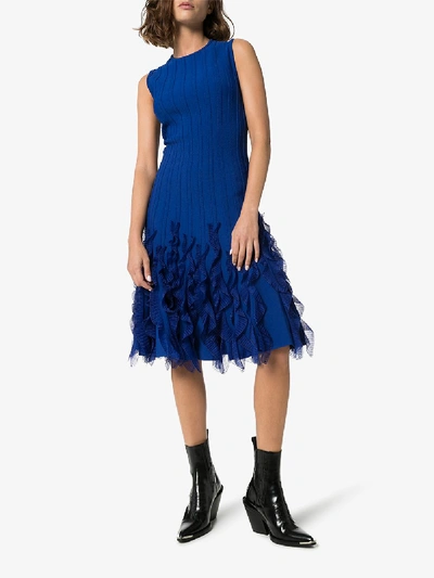 Shop Alexander Mcqueen Ruffled Wave Hem Flared Dress In Blue