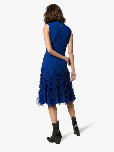 Shop Alexander Mcqueen Ruffled Wave Hem Flared Dress In Blue
