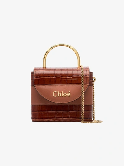 Shop Chloé Brown Abylock Mock Croc Leather Tote Bag