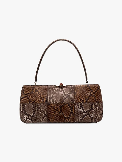 Shop Staud Brown Whitney Snake Effect Leather Shoulder Bag