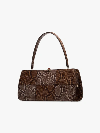 Shop Staud Brown Whitney Snake Effect Leather Shoulder Bag