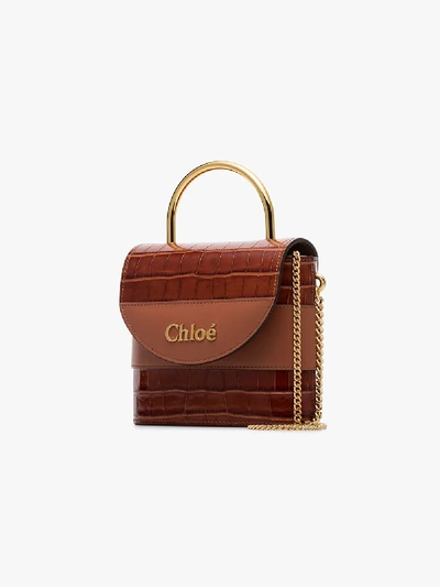 Shop Chloé Brown Abylock Mock Croc Leather Tote Bag