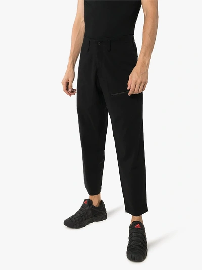 Shop Yohji Yamamoto Cropped Straight Leg Trousers In Black
