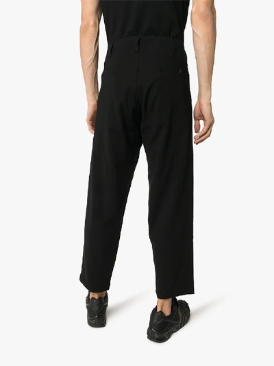 Shop Yohji Yamamoto Cropped Straight Leg Trousers In Black